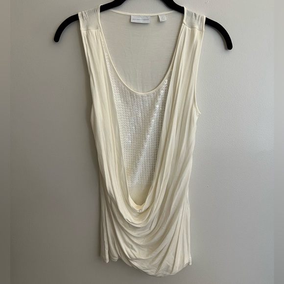 New York & Company Tops - New York & Company Off White Sequin Tank Top with Plunging Cowl Neckline Size XS